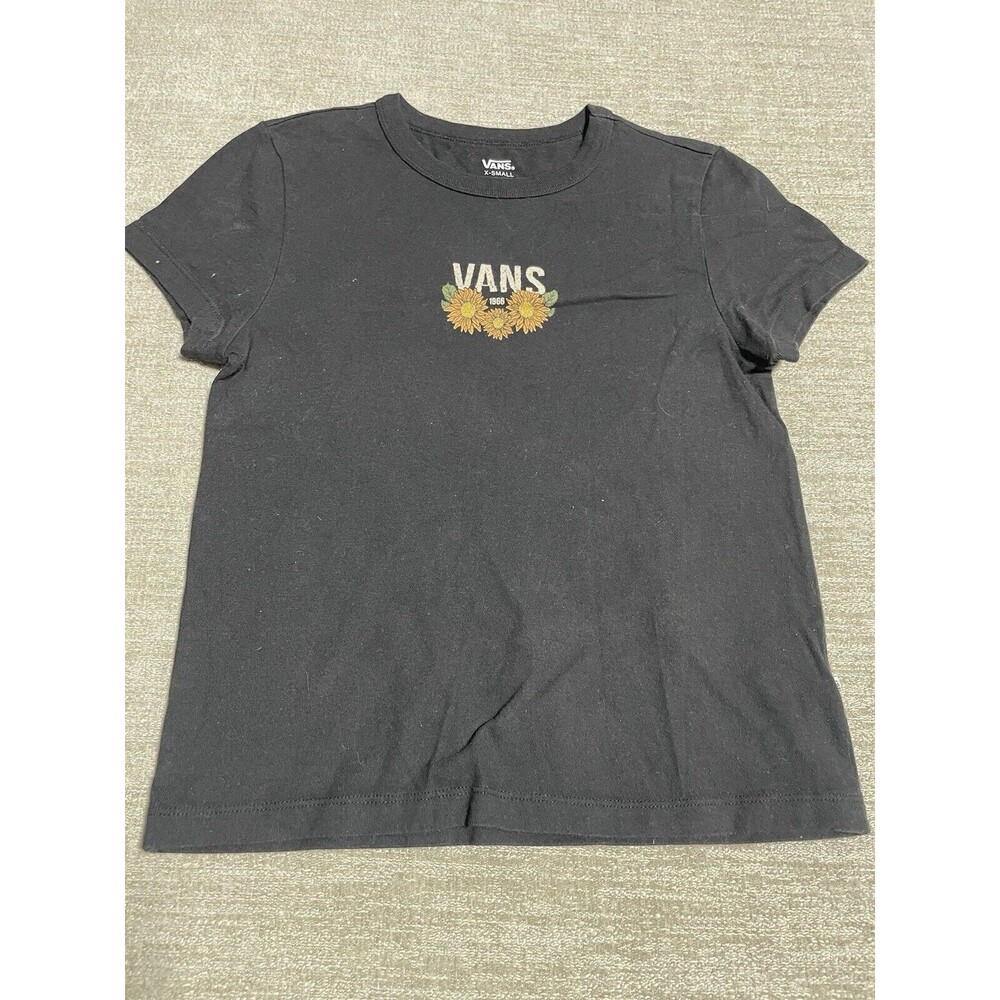 Vans Shirt Women’s X-Small Black Sunflower Off The Wall 1966 The Original